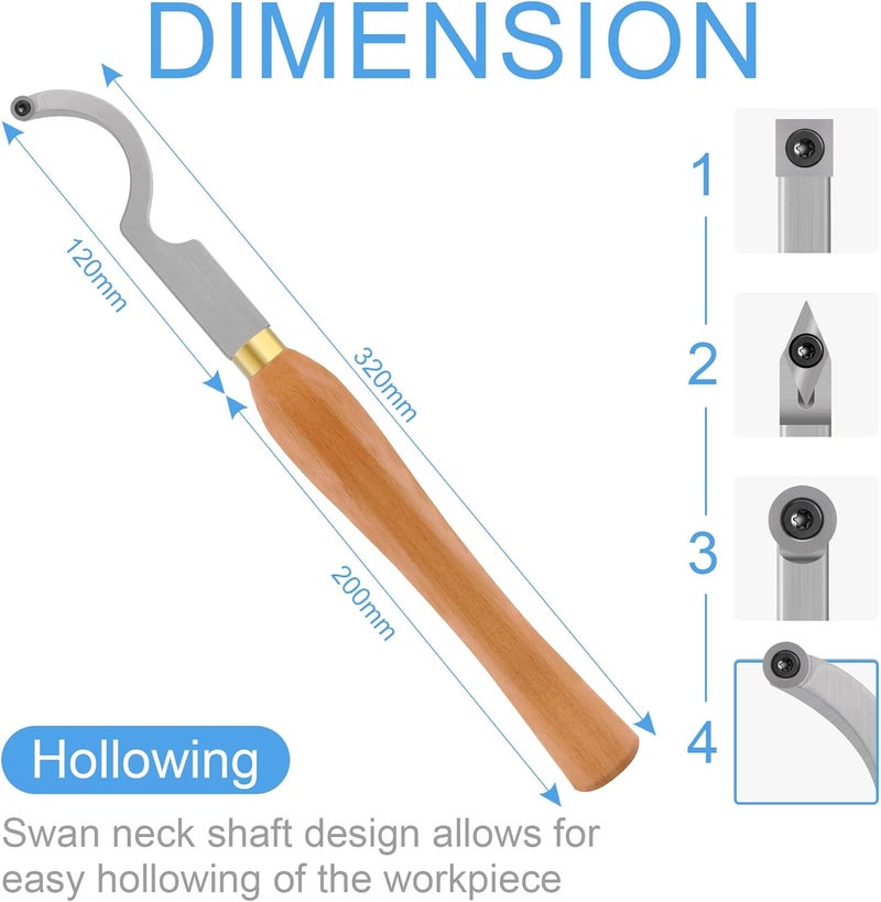 CDBP Swan Neck Hollower Woodturning Tool Carbide Tipped Lathe Chisel Tool Bar with Ci5 8.9mm Round Carbide Insert Cutter for Wood Hobbyist or DIY or Carpenter - Image 3